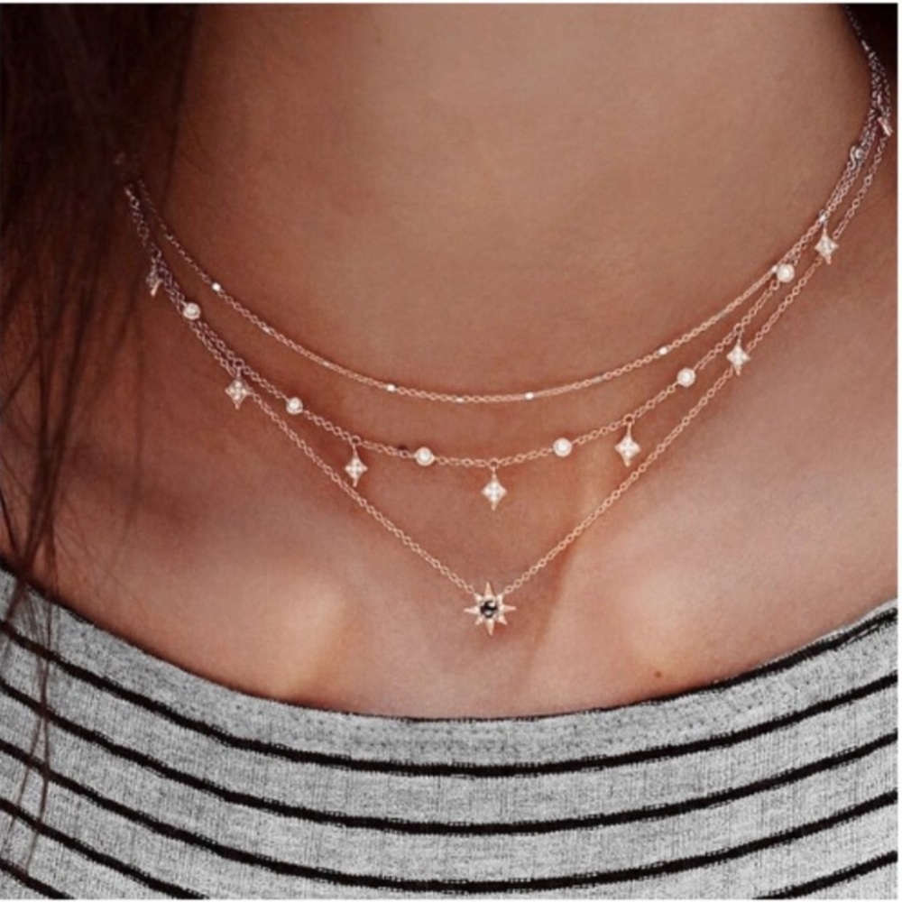 "The Northern Star" Boho Layered Diamond Necklace - Picture 5 of 5